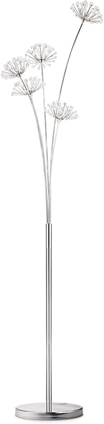DYRABREST Modern Crystal Dandelion LED Floor Lamp with Remote Foot Control - 5-Head Elegant Standing Light for Living Room, Bedroom, Office | Includes 35x3W Bulbs, Silver, Metal