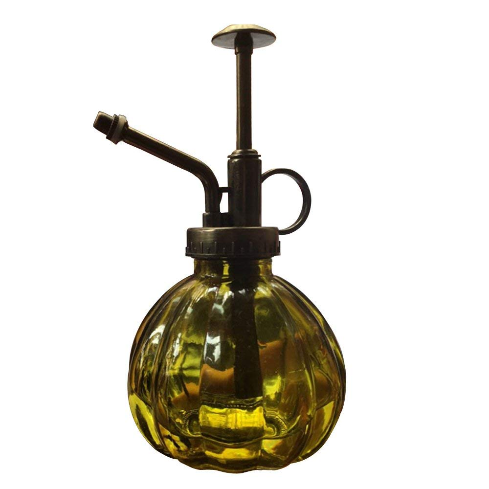 Weiquanji Glass Watering Can,Vintage Style Spritzer with Bronze Plastic Top Pump One Hand Watering Can Glass Spray Bottle Plant Mister (Green)