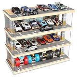 Saichotoy Storage for Hot Wheels: Toy Car Parking Garage Diorama with Lights - Freestanding Display Case for 1/64 Scale Diecast Cars with 4 Levels 24 Spots Maximum 40 Cars
