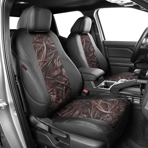 Image of EKR Tacoma Leather Car Seat Covers Custom Fit for Toyota Tacoma 2012 2013 2014 2015 (Regular Seats) - Truck Seat Covers Full Set,Faux Leather(Black /Reed Camo)