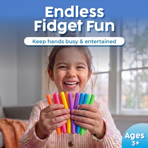 Image of BUNMO Sensory Toys Stretchy Strings for Toddlers 3+ - Stimulating & Addictive Fidget Toys for Kids - Hours of Fun for Kids - Non-Mouthable Toy 3+ - Mini Smooth 12 Pack