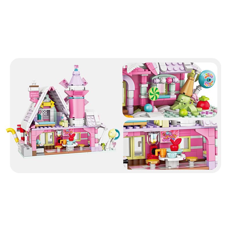 Image of SKY LINE OCEAN Pink Candy House Building Block Set with Windmill, 614+ PCS Dream Candy Shop Toy, Mini Brick Display Model Kit for Girls, Creative Gift for Kids & Adults | 5 Year Structural Warranty