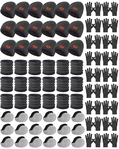 Image of Suhine 72 Pcs Winter Warm Sets Winter Knit Beanie Hat Men Neck Warmer Scarf Touch Screen Gloves and Outdoor Earmuffs (Gray)