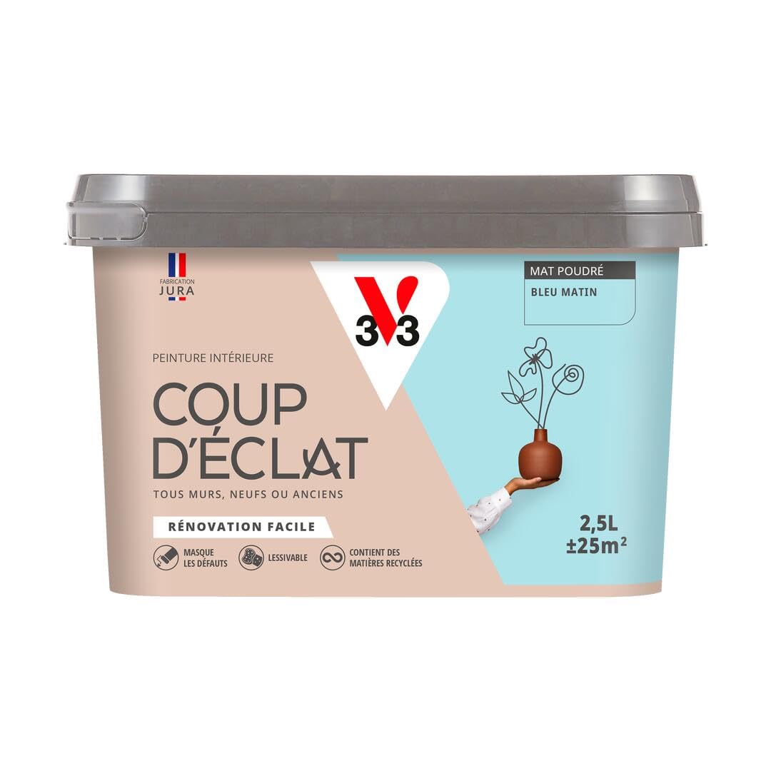 V33 Peinture murale intérieure Coup d'Éclat® Bleu matin Mat Poudré 2,5L
