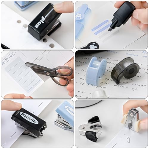 HannaFires 8PCS Office Supplies Kit - Mini Size for Portability, Set for Convenient and Efficient Office Work, Student, Teacher, School, Stationery, Great Gift, Back to School (Black)