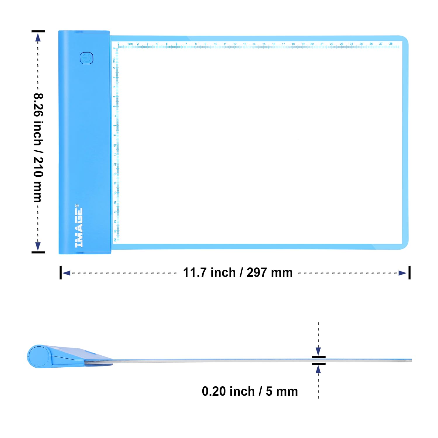 IMAGE Tableau lumineux pour le traçage, planche lumineuse, tablette de dessin, planche à colorier pour les enfants, filles et garçons (comprend 10 feuilles traçables et deux clips) (Bleu)