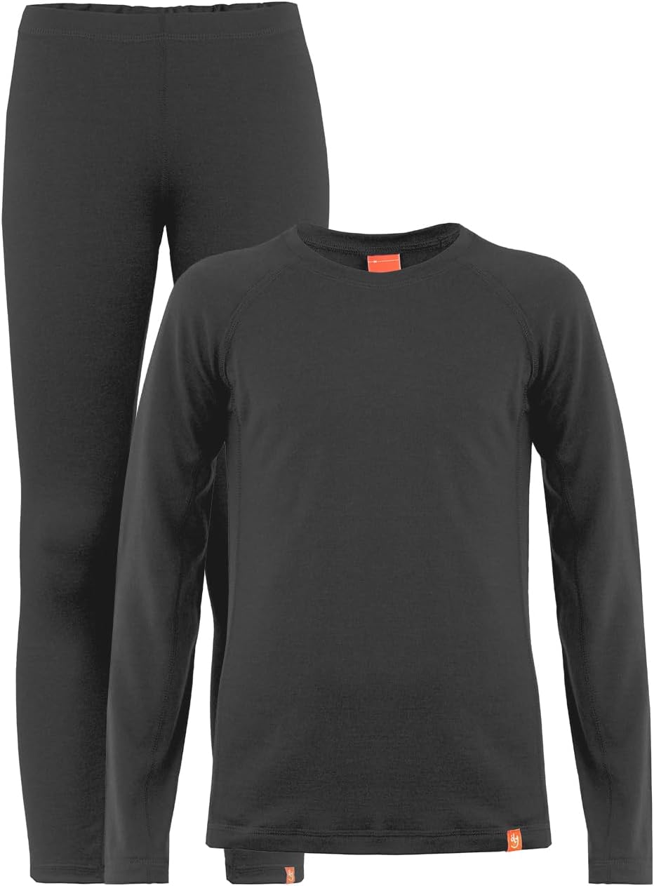 Wooly Unisex Kids 100% Merino Wool Base Layer Set Thermal Underwear Sets for Girls and Boys
