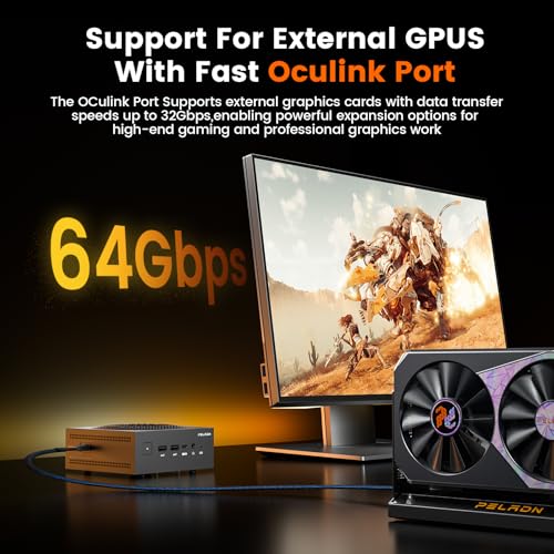 Image of PELADN AI Mini PC, AMD Ryzen AI 9 HX 370 Gaming Mini Computer with Radeon 890M for 1080p AAA Gaming, 32GB LPDDR5X 1TB PCIe4.0 SSD, Dual M.2 up to 8TB, OCuLink eGPU, Triple 4K Display