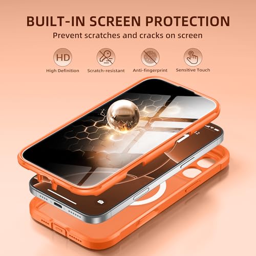 BERFY for iPhone 16 Pro Max Case, Compatible with MagSafe, Built-in Privacy Screen Protector, Camera Protection, Shockproof Full Body Phone Case 6.9", Translucent Privacy Orange by BERFY - Used condition - Image 4