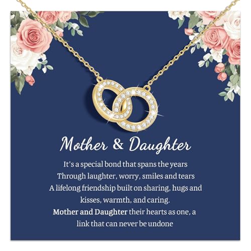 Image of Gifts for Mother Daughter Necklace -14K Gold Plated Interlocking Circles Zirconia Pendant Necklace, Dainty Mom Necklace for Women, Birthday Mother's Day Jewelry Gift for Her