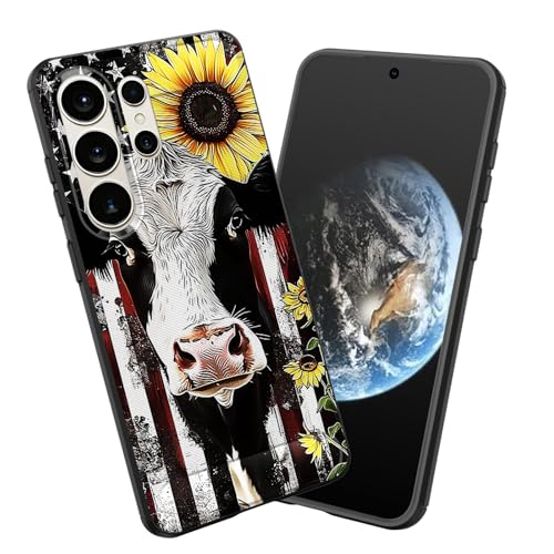 smauncucn for Galaxy S26 Ultra Case,Soft TPU Slim Fashion Anti-Fingerprint Non-Slip Protective Phone Case Cover for Samsung Galaxy S26 Ultra 6.9 inch 2026,American Flag Sunflower and Cow