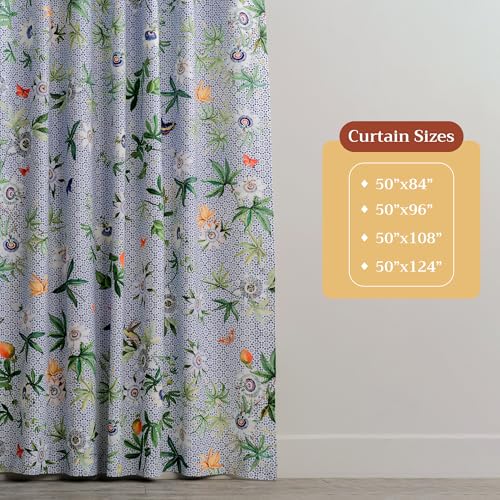 Image of Maison d' Hermine Curtains for Living Room 100% Cotton 124 inch Length One Panel Light Filtering Curtains for Bedroom Windows with Rod and Loop Pockets Drapes (Passiflora, 50 inch W x 124 inch L)