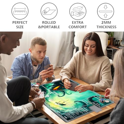 Image of for MTG Playmat with Card Storage Bag,Non-Slip Rubber Base & Smooth Surface 35.4x19.7in,Beginner-Friendly Magic Mat for Commander Deck,Sea Monsters