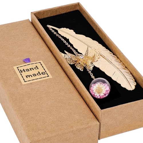 Toirxarn Metal Feather Bookmark with Butterfly Charm