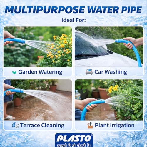 Image of PLASTO Ice Cold Garden Pipe 4 Layer Heavy Duty PVC Water Hose Pipe (3 /4 Inch | 30 Meter / 100 Feet) Flexible Anti-Kink Garden Hose for Gardening, Car Washing & Terrace Cleaning | 2 Year Warranty