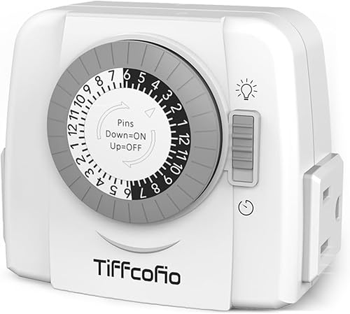 Miniatura 12 de TiFFCOFiO Temporizador de Enchufe Mecánico para Interiores, Temporizadores de 3 Clavijas para Tomas Eléctricas, Temporizador de Luz Enchufable
