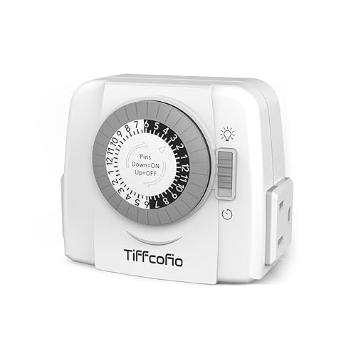 Miniatura 8 de TiFFCOFiO Temporizador de luz mecánico para interiores, temporizador de salida de enchufe de 3 puntas, 2 salidas a tierra para iluminación de
