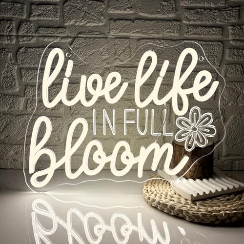 Image of Live Life In Full Bloom Neon Signs for Wall Decor, USB Powered LED Dimmable, Motivational Neon Light, for Spa Yoga Studio Business Gathering Party Home Bar Birthday Gifts(14.1 * 10.6 In)