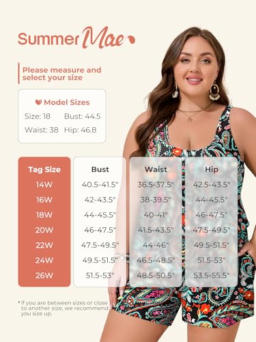 Image of Summer Mae Plus Size Swim Romper One Piece Swimsuit Women Blouson Bathing Suit with Pockets 2026 Modest Swimwear Colorful Cashew Flower 16 Plus
