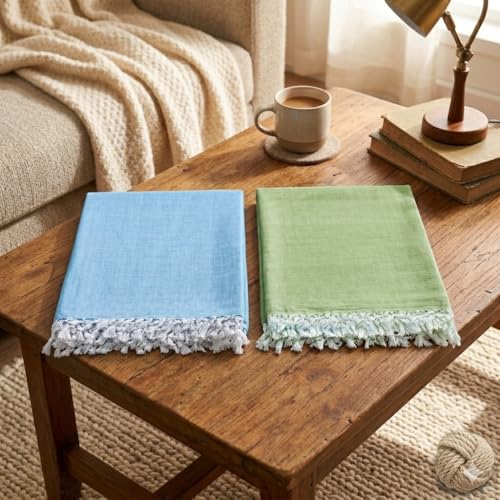 Image of OKTIC Bhagalpuri Chadar Original Combo Pack Set of 2, Eco Friendly Cotton Top Sheet for Summer Comfort, Skin Friendly Odhne Wali Bhagalpuri Chadar Bedsheet Single Size 230 x 130 cm (Olive Sky)
