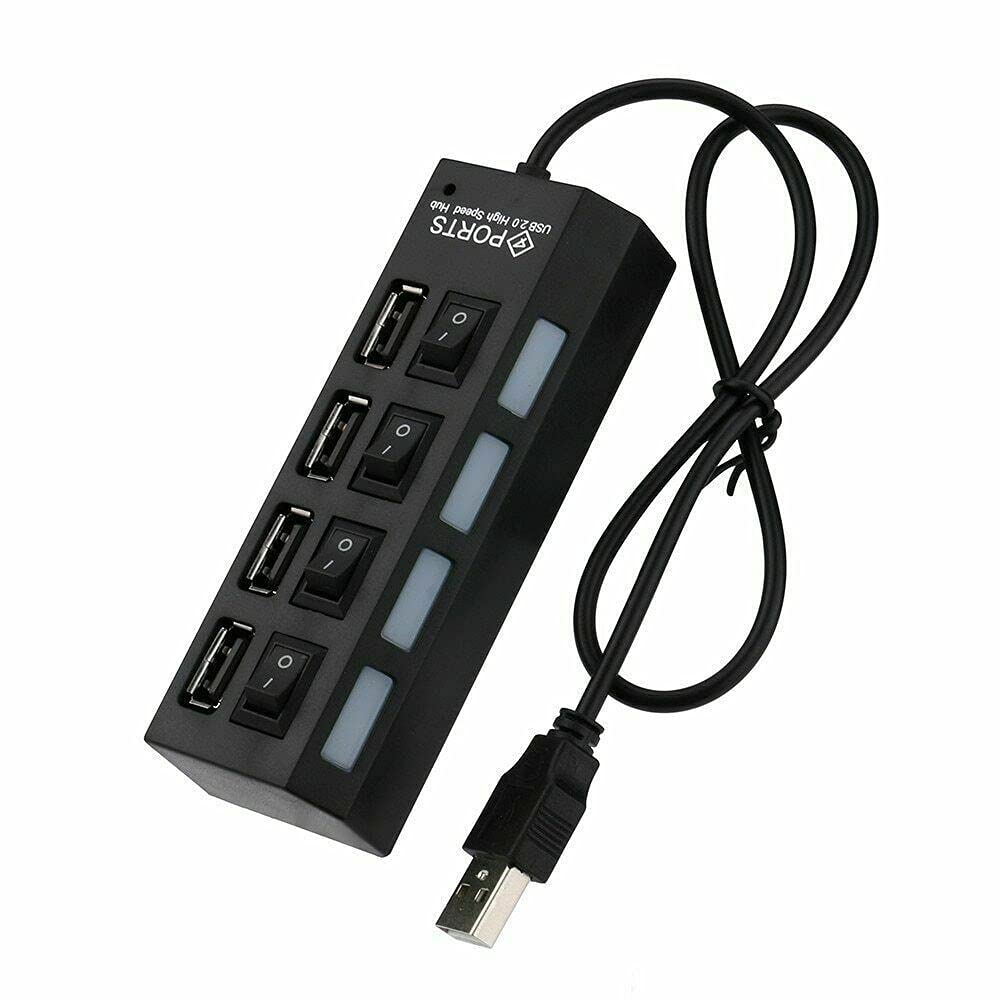 FYL 4-Port USB 2.0 Multi Charger Hub High Speed Adapter ON/Off Switch Laptop/PC