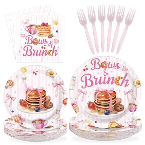 Greencian 96Pcs Bows and Brunch Decorations Pink Bowknot Plates and