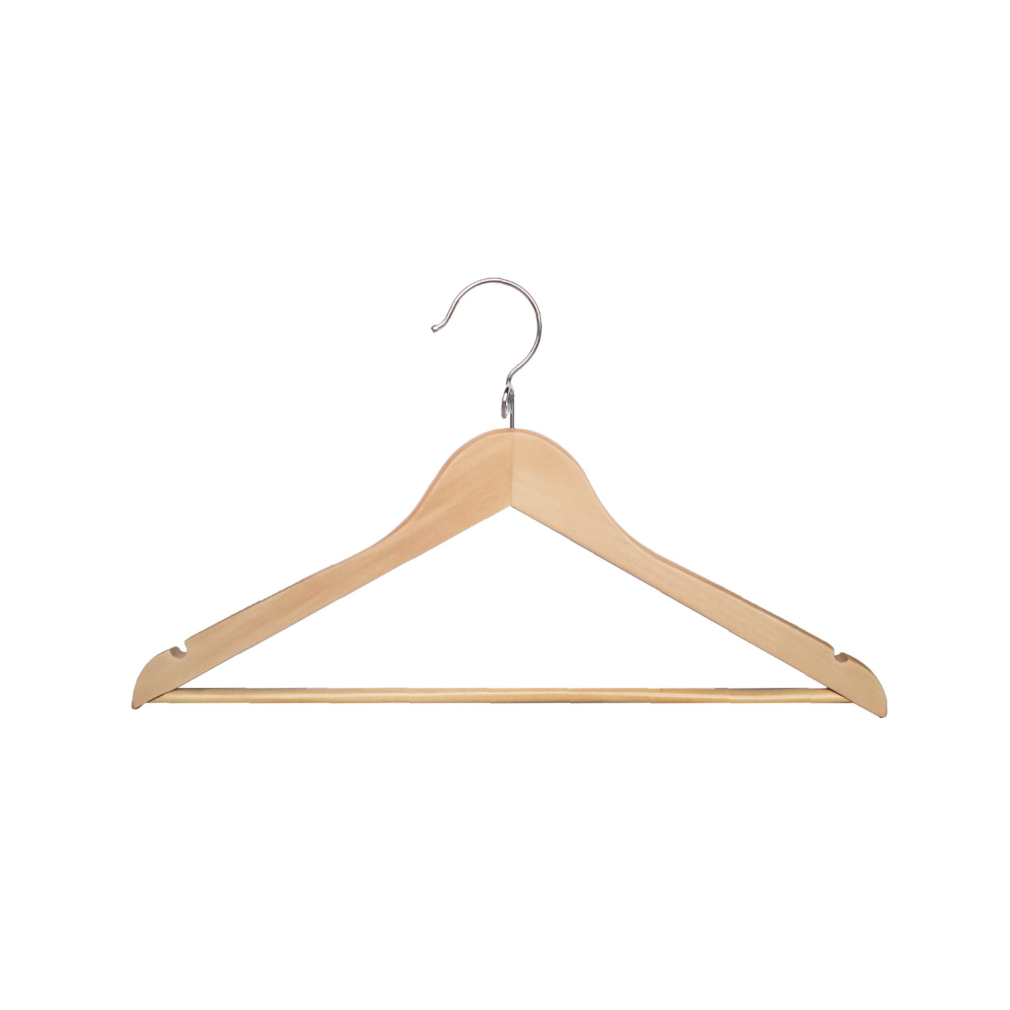 Proman Products Kascade Wooden Hanger with a Loop on The Hook and Shoulder Notches in Natural Color Finish (50 pcs/Box),17" W x 0.5" D x 9" H,KS30012