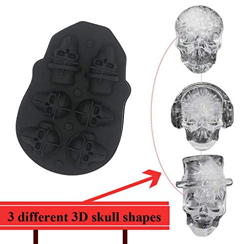 Halloween Ice Cube Trays Silicone 3D Skull Ice Cube Molds 6-Ice Cube With Lid, Skull Head Style Mold, For Whiskey, Cocktail, Beverages,Pudding Chocolate Candy Mold #TOP1