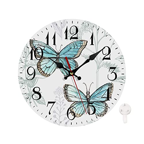 LOKMU Silent Non Ticking Clock 10 Inch, Round Wall Clock,Decorative for Living Room, Kitchen, Home,Bathroom, Bedroom, Office or School Vintage Butterflies and Herbs