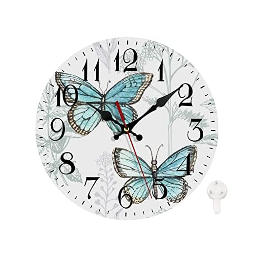 LOKMU Silent Non Ticking Clock 10 Inch, Round Wall Clock,Decorative for Living Room, Kitchen, Home,Bathroom, Bedroom, Office or School Vintage Butterflies and Herbs