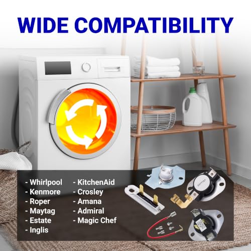 Image of BlueStars 3387134 Cycling Thermostat 3392519 Dryer Thermal Fuse 3977393 Thermal Cut-off Switch 3977767 High-limit and Wire Thermostat Kit - Compatible with Whirlpool Kenmore Maytag Dryers