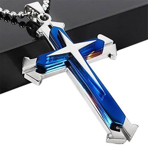 Brave Tour Men Titanium Steel Cross Necklace (Blue)