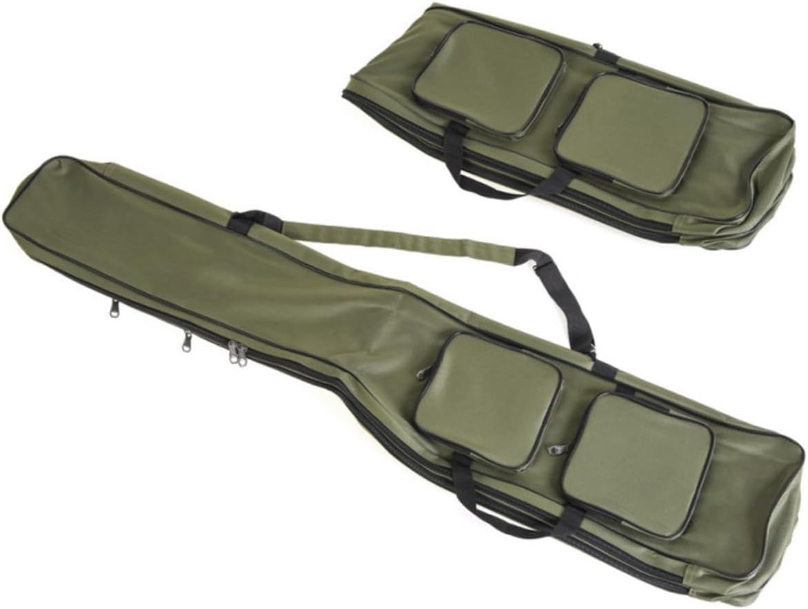 Waterproof Canvas Fishing Rod Bag 1. Military Green Portable Fishing Pole Carrier Case for Outdoor Storage