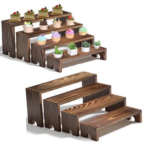 8 Piece Large Wooden Tiered Riser Display Stands, Stackable Wooden Cupcake Stands, 4 Tier Racks Decorative Rectangular, Dessert Table Display Set ,Food Display Risers for Party by UOMIDOT - Image 8