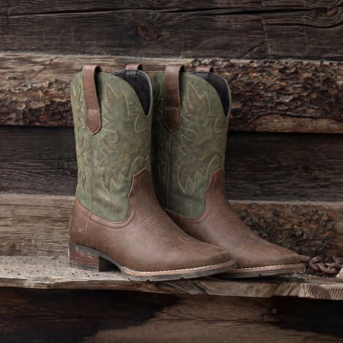 Image of Lumeheel Cowboy Boots for Men - Western Men's Boots with Classic Embroidered, Slip on Square Toe Boots, Slip Resistant Country Boots Chunky Heel Ankle, Durable Short Boots for Spring Fall