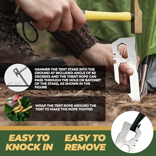 Camping Tent Stakes - Heavy Duty Tent Pegs Outdoor, Metal Tarp Spikes and Inflatable Tent Pole Pins 6 Pack
