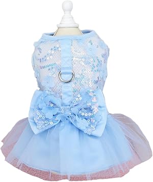 Sweet Puppy Dog Blingbling Princess Skirt Pet Dog Lace Cake Camisole Tutu Dress A-Blue L