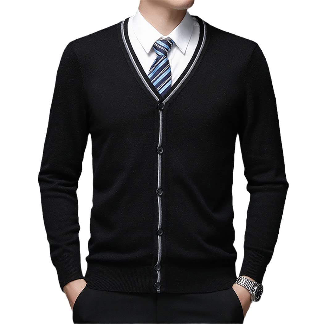 Pull en laine pour homme noir décontracté chaud à couleur contrastée - 8