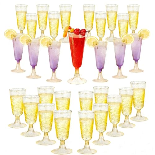 YUNZHISHIYE 30eleganti Flûtes Da Champagne In Plastica Con Glitter Argento, 150ml - Trasparenti,Riutilizzabili, Bicchieri Da Vino Per Feste, Matrimoni, Compleanni