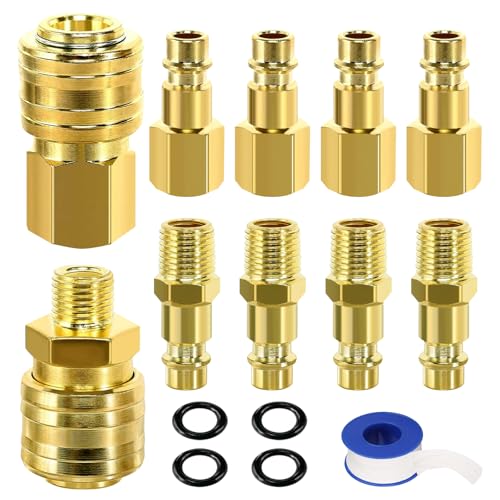 15 Stück Euro Druckluftkupplung 1/4 Zoll Druckluft Kupplungen Druckluft Adapter 1/4 BSP SchnellkupplungDruckluft-anschluss Schnellkupplungen mit Gewinde für Luftleitung Schlauch Kompressor