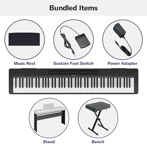 Image of Yamaha P-143 Digital Piano Bundle, Includes 88-Key Weighted Musical Keyboard, Stand, Bench, Music Rest, and Sustain Foot Switch (P143LXB) | 88 Ghc Weighted Keys, Cfiiis Grand Voice, Includes L-100b Stand, PKBB1 Bench, Music Rest, Sustain Switch