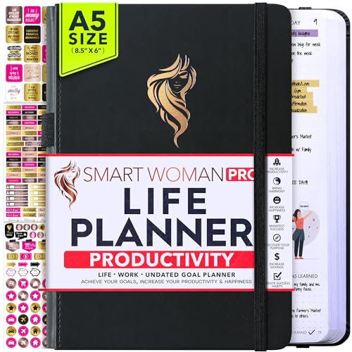 Image of Life Planner - Undated Daily, Weekly & Monthly Planner with Budget Section | A 12 Month Journey to Increase Productivity & Happiness | Life Organizer & Gratitude Journal - Horizontal Format
