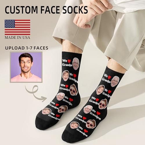 Custom Socks with FACE PHOTOS TEXT Made in USA, Personalized Funny Gifts for Birthday Christmas Wedding