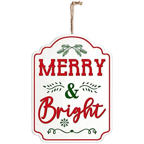 EMAX HOME Merry and Bright Wall Hanging Sign for Christmas,Decorative Christmas Wall Decor Sign,Christmas Ornaments Gift for Friends 15.75" x 11.85" Cover