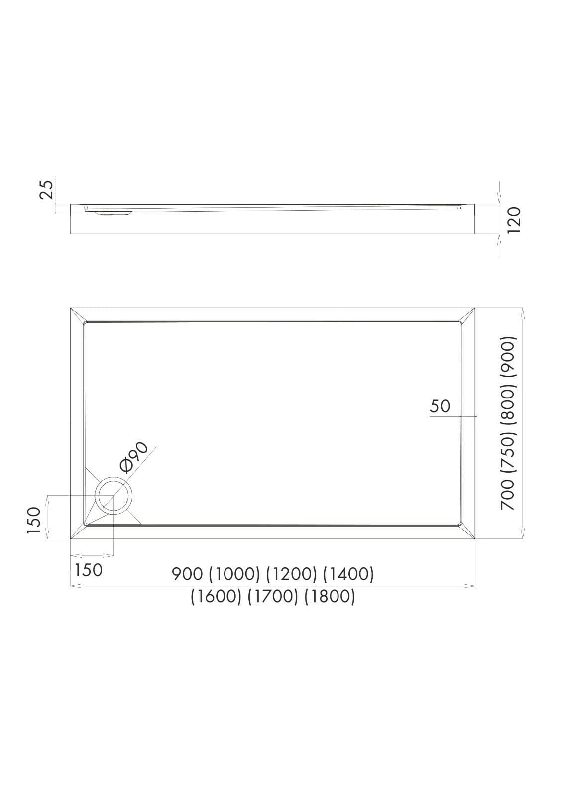Sellon24® Duschtasse Duschwanne inkl. Styroporträger Duschboard aus Sanitär-Acryl in Weiß DIN 51097 (90x140x12)