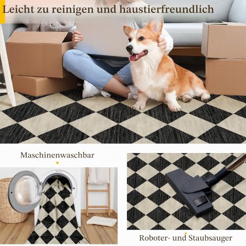 PureCozy Teppich 160x230cm Schwarz Waschbar Moderne Kariert – Ansicht 4
