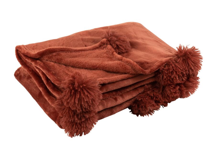 Plaid couverture marron PUMPLIA à pompons pour 1 personne 130x170cm