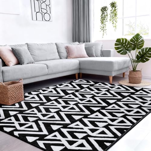 Ompaa Ultra Soft Geometric Bedroom Rugs Memory Foam Carpet, Black...