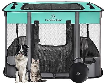 Dog Playpen,Pet Playpen,Foldable Dog Cat Playpens,Portable Exercise Kennel Tent Crate,Water-Resistant Breathable Shade Cover, Indoor Outdoor Travel Camping Use for Small Animals with Carrying Case(M)