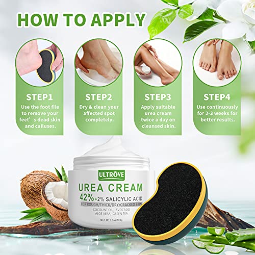 Ultrove Urea Cream 42% - 2% Salicylic Acid Foot Moisturizer - Callus & Dead Skin Remover, Repairing Foot File, 3.5 Oz #TOP7